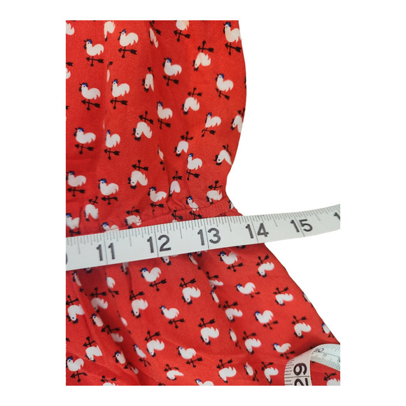 Forever 21 rooster / chicken print red mini dress sz small v neck w collar - Picture 12 of 13